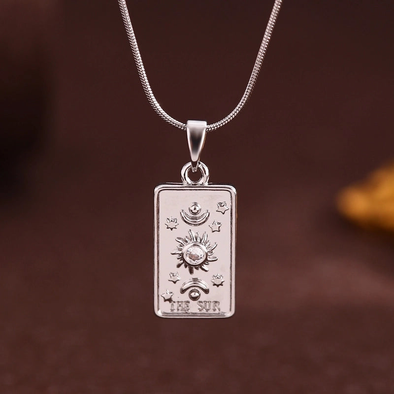 Vintage Style Minimalist Sun Moon Titanium Steel Copper Plating Pendant Necklace