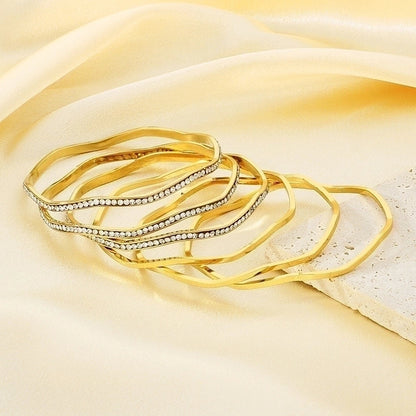 Bridal Minimalist Geometric 304 Stainless Steel 18K Gold Plated Zircon Bangle In Bulk