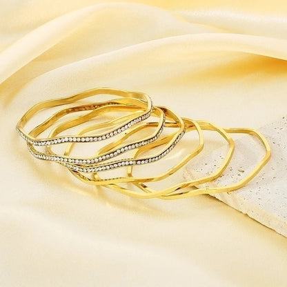 Bridal Minimalist Geometric 304 Stainless Steel 18K Gold Plated Zircon Bangle In Bulk