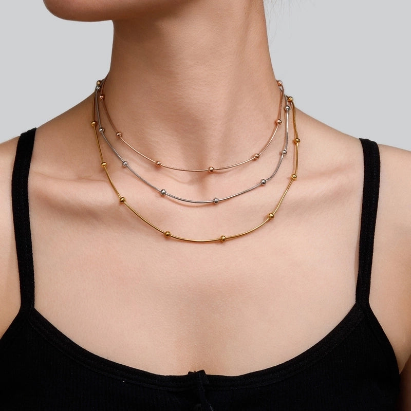 Double-Layer Choker Titanium Steel Necklace Three-Layer Blade Chain Snake Bones Chain Stainless Steel Jewelry Summer Non-Fading Female