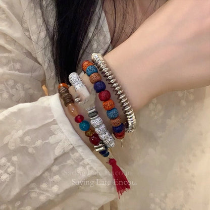 Casual Ethnic Style Round Tree Wings Pu Leather Wooden Beads Bodhi Beaded Braid Women's Bracelets