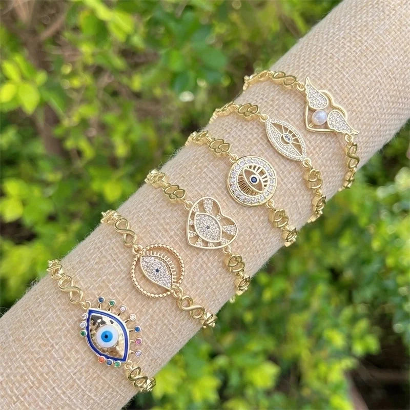 Copper 18K Gold Plated Minimalist Classic Style Plating Inlay Devil's Eye Heart Shape Eye Zircon Bracelets
