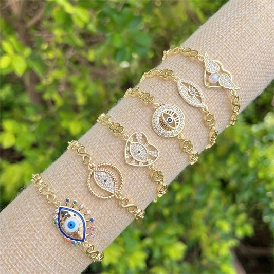 Copper 18K Gold Plated Minimalist Classic Style Plating Inlay Devil's Eye Heart Shape Eye Zircon Bracelets