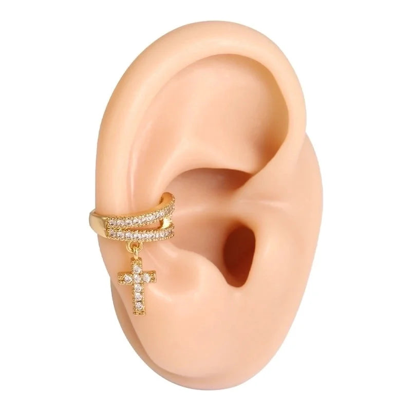 1 Piece Casual Modern Style Pentagram Cross Star Plating Inlay Copper Zircon 18K Gold Plated Ear Cuffs