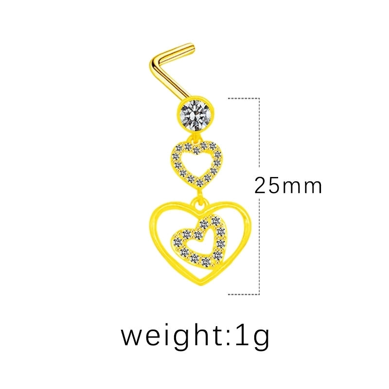 1 Piece Nose Rings & Studs Minimalist Classic Style Heart Shape Butterfly Stainless Steel Titanium Steel Copper Plating Inlay Rhinestones Zircon Gold Plated Nose Rings & Studs
