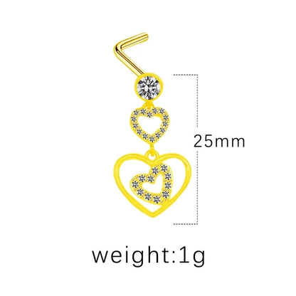 1 Piece Nose Rings & Studs Minimalist Classic Style Heart Shape Butterfly Stainless Steel Titanium Steel Copper Plating Inlay Rhinestones Zircon Gold Plated Nose Rings & Studs