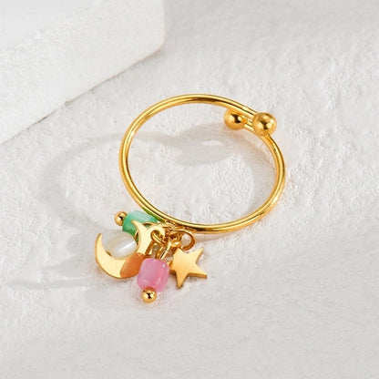 Cute Moon 304 Stainless Steel 18K Gold Plated Irregular Open Rings