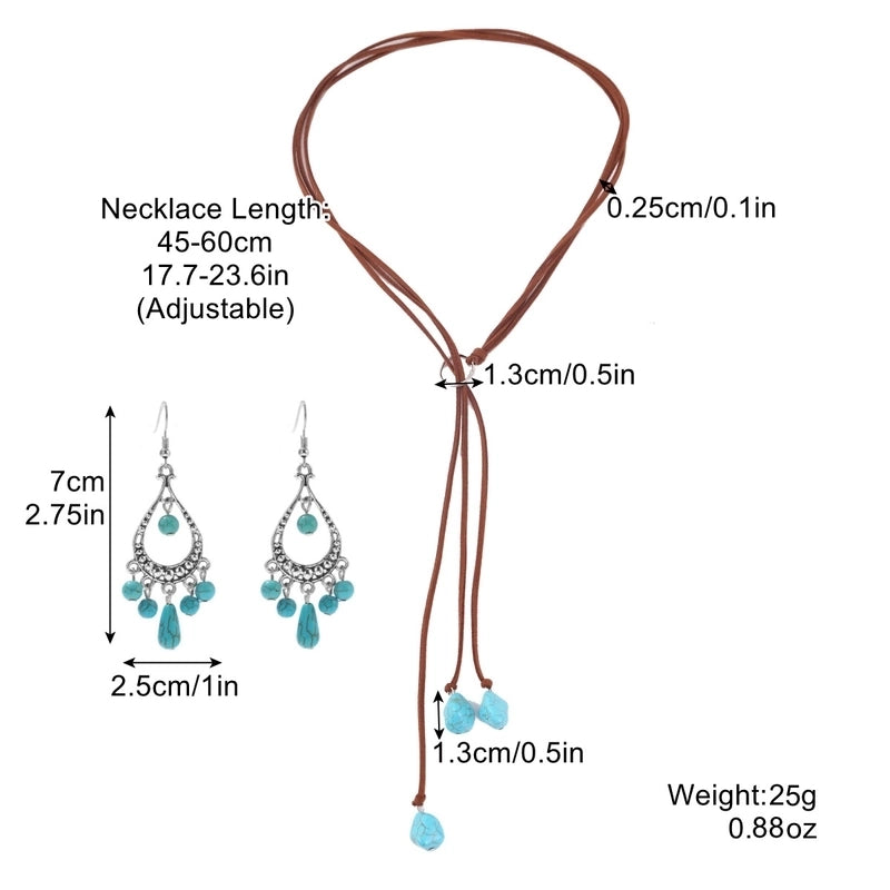 Ethnic Style Geometric Water Droplets Turquoise Metal Earrings Necklace
