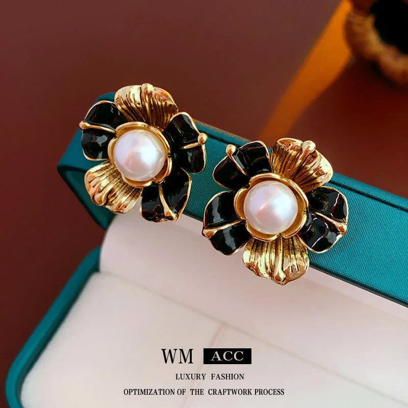 French Vintage Round Geometric Copper Electroplating Stud Earrings