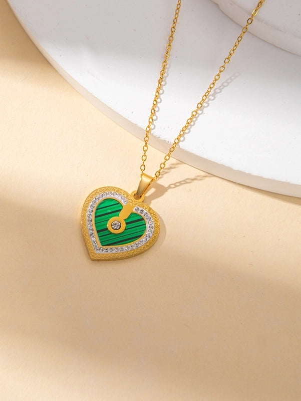 IG Style Minimalist Heart Shape Titanium Steel Shell Zircon Inlay Earrings Necklace