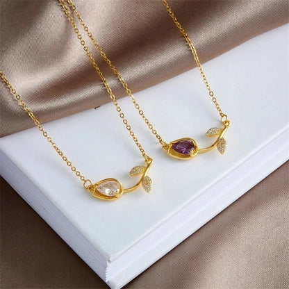 Titanium Steel Copper Minimalist Shiny Plating Inlay Flower Zircon Necklace