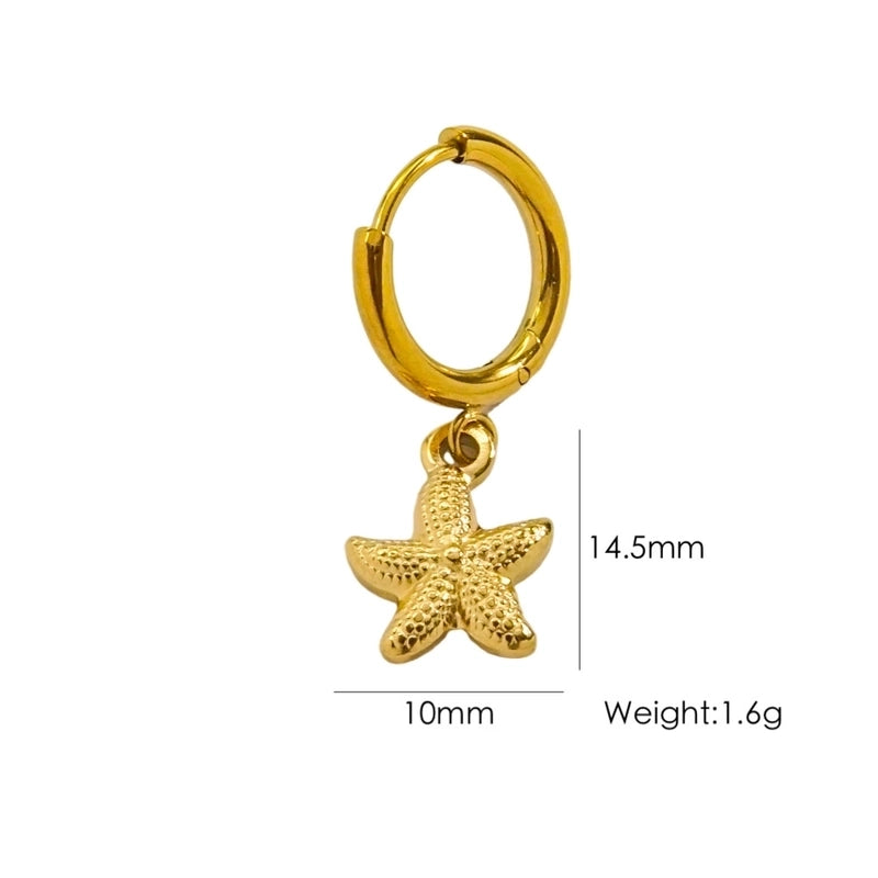 3 Pieces Beach Tortoise Starfish Shell Plating 304 Stainless Steel 14K Gold Plated Earrings
