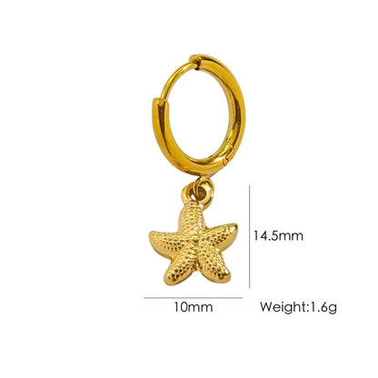 3 Pieces Beach Tortoise Starfish Shell Plating 304 Stainless Steel 14K Gold Plated Earrings