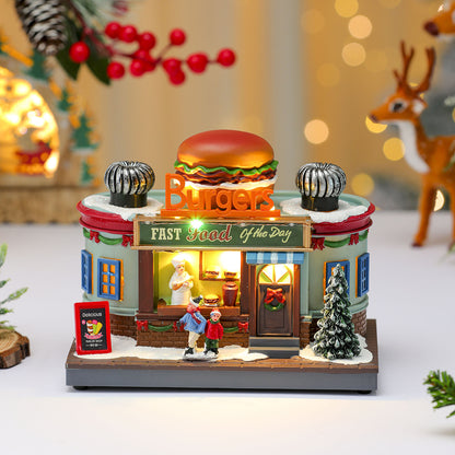 Multiple Christmas Rotating Resin Glowing Music Box Ornaments Rotating Small Train Christmas Gift