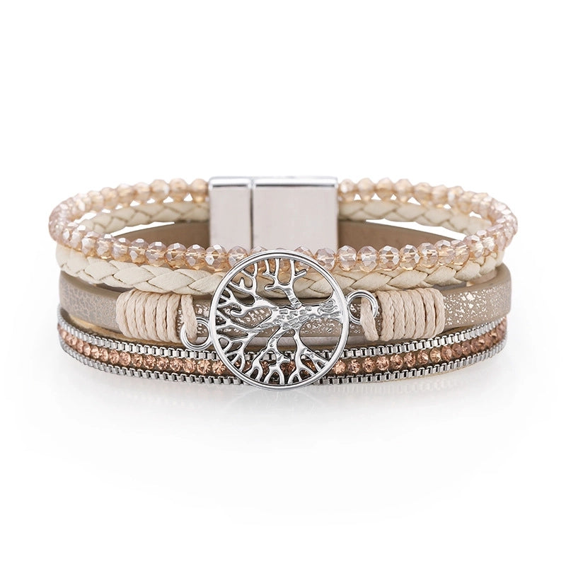 Retro Geometric Life Tree Leather Women's Wristband