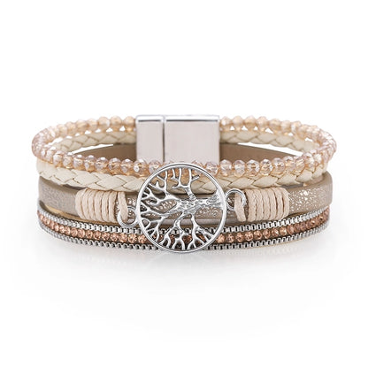 Retro Geometric Life Tree Leather Women's Wristband