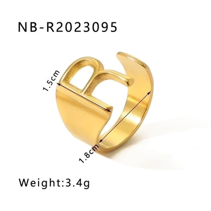304 Stainless Steel 18K Gold Plated Modern Style Minimalist Asymmetrical Plating Letter Open Rings