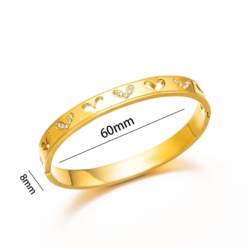 Elegant Letter Heart Shape Flower Titanium Steel Bangle