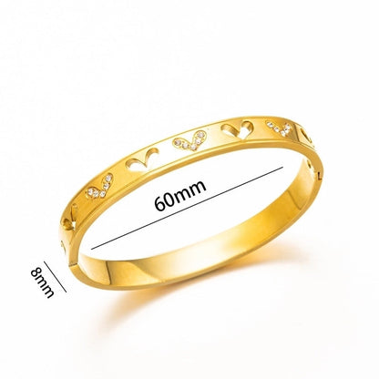 Elegant Letter Heart Shape Flower Titanium Steel Bangle