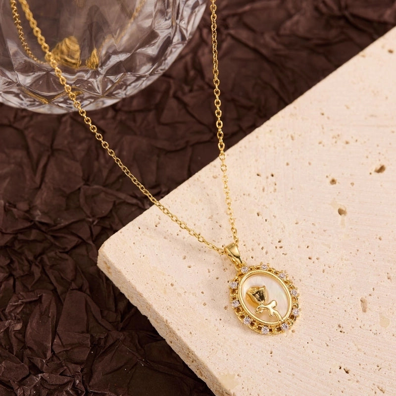 Titanium Steel Copper Leaf Heart Shape Pendant Necklace