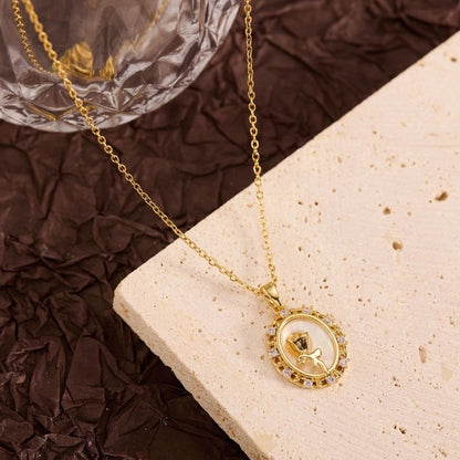 Titanium Steel Copper Leaf Heart Shape Pendant Necklace