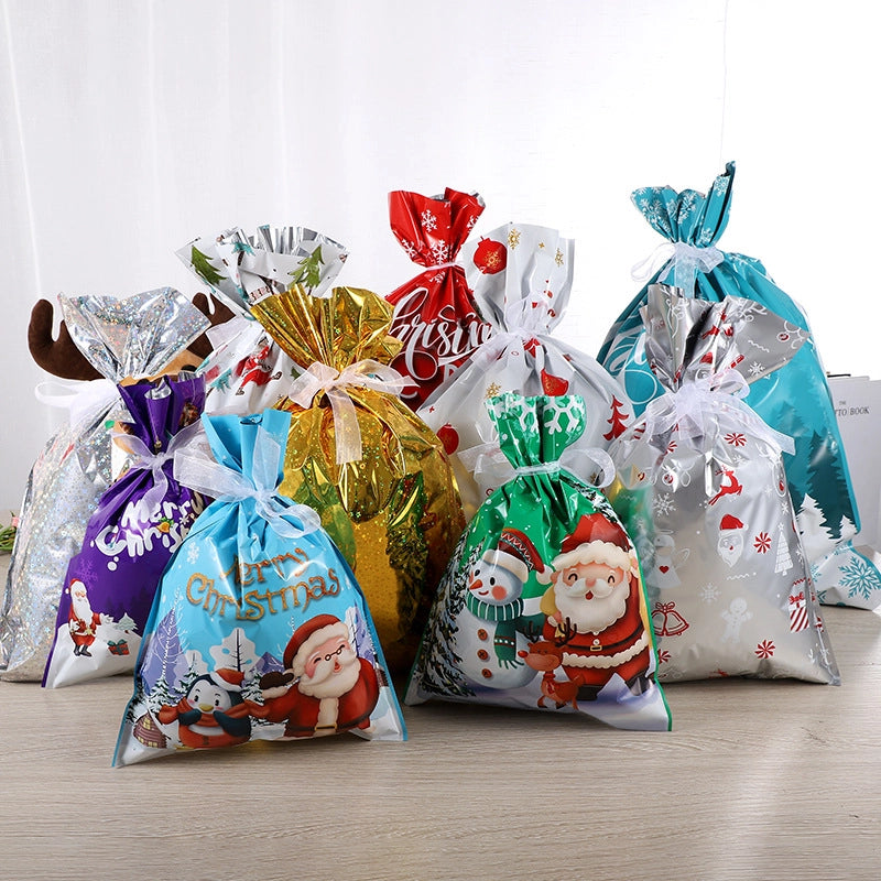 Cross-border New Christmas Gift Bag Santa Claus Drawstring Bag Aluminum Foil Bag Candy Packaging Bag Gift Bag