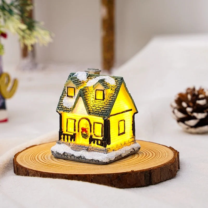 Christmas Small Ornaments Holiday Decorations Christmas Eve House Micro Landscape Luminous Desktop Window Scene Layout Gift