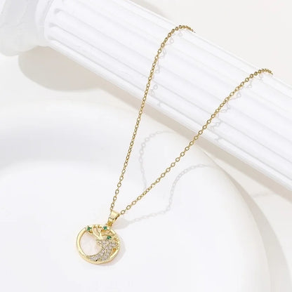 Vintage Style Elk Stainless Steel Zircon 18K Gold Plated Plating Inlay Pendant Necklace