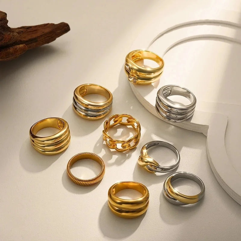 IG Style Elegant Geometric Copper Mixed Metal Rings