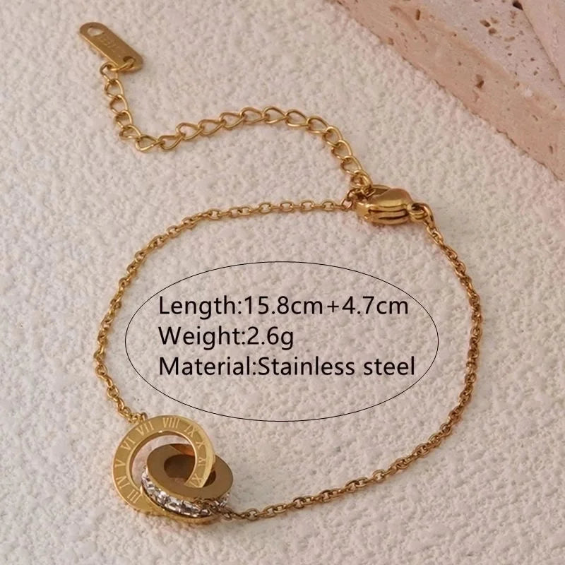 Minimalist Streetwear Solid Color 304 Stainless Steel Artificial Rhinestones 18K Gold Plated Plating Bracelets Necklace