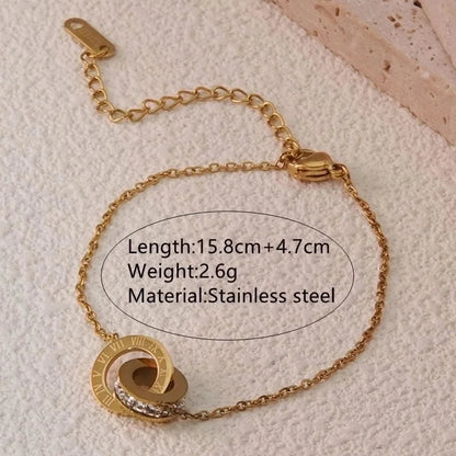 Minimalist Streetwear Solid Color 304 Stainless Steel Artificial Rhinestones 18K Gold Plated Plating Bracelets Necklace