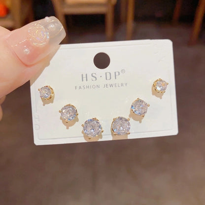 Fashion Geometric Copper Plating Artificial Pearls Zircon Earrings 3 Pairs