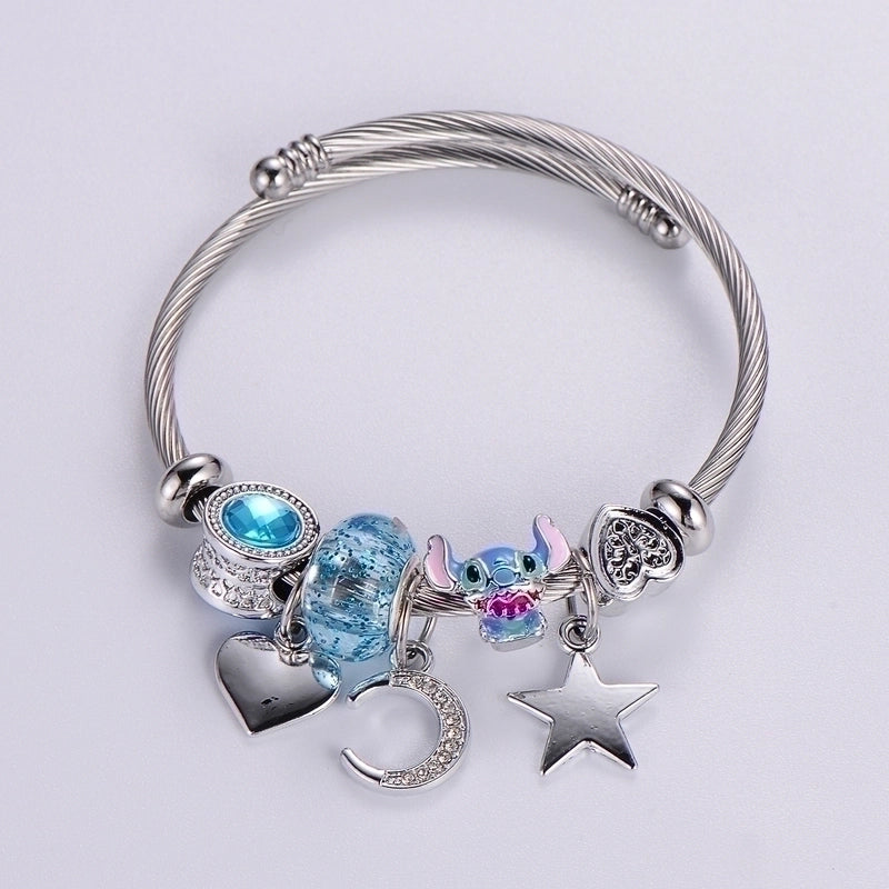 Sweet Classic Style Ice Cream Heart Shape Elephant Stainless Steel Alloy Beaded Epoxy Inlay Rhinestones Bracelets