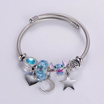 Sweet Classic Style Ice Cream Heart Shape Elephant Stainless Steel Alloy Beaded Epoxy Inlay Rhinestones Bracelets