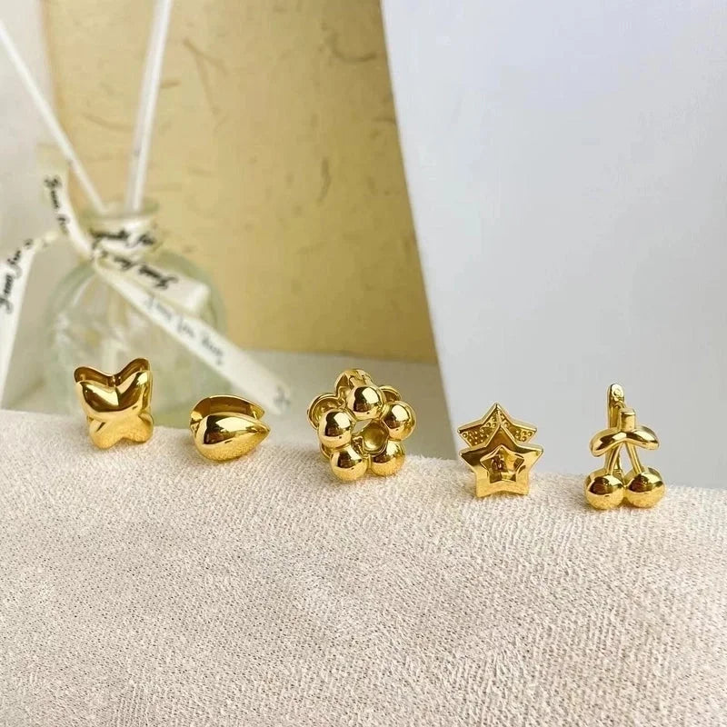 2 Pieces IG Style Water Droplets Flower Bow Knot 304 Stainless Steel 18K Gold Plated Stainless Steel Earrings