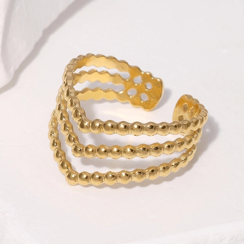 Casual Minimalist Geometric 304 Stainless Steel Hollow Out Inlay Open Rings