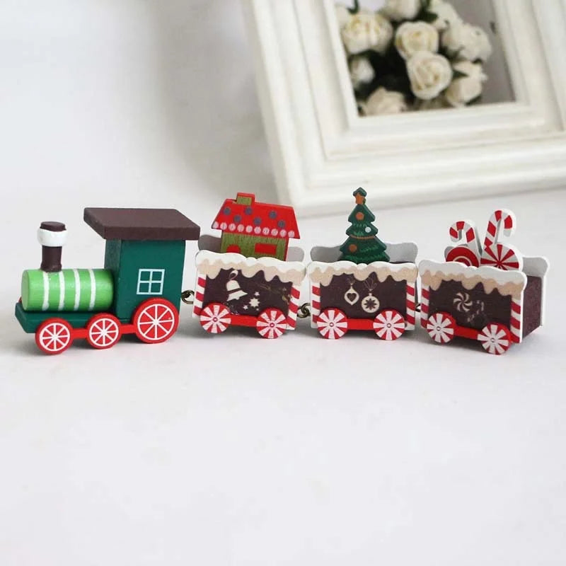 Cartoon Christmas Track Train Wooden Decorative Truck Toy 1 Set