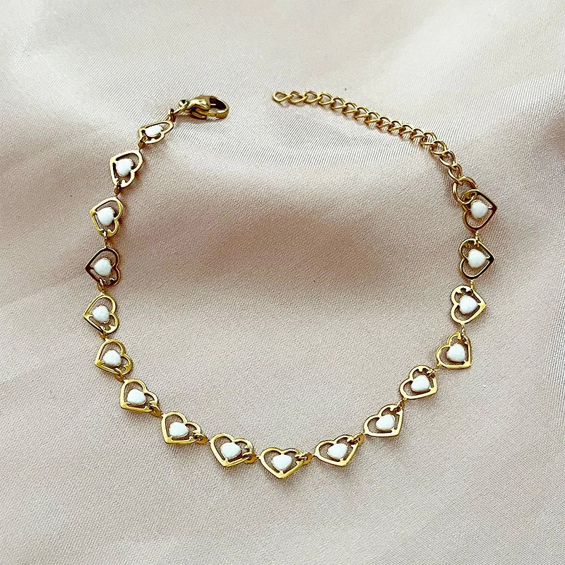 Titanium Steel Minimalist Classic Style Inlay Heart Shape Turquoise Bracelets