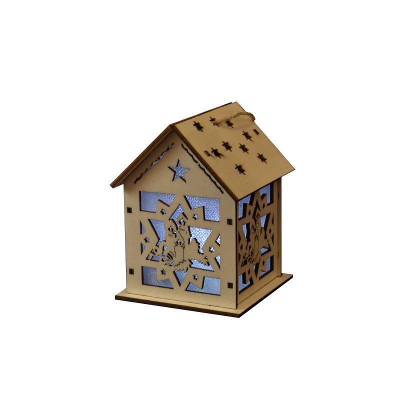 2 Pieces Christmas Decoration Christmas Glowing Wooden House Snow House Tree Decoration Pendant Diy Gift Window Display Wooden