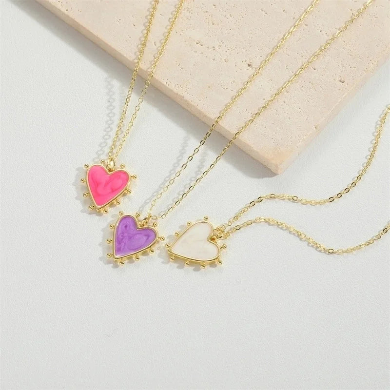 Vintage Style Minimalist Commute Heart Shape Copper Enamel 14K Gold Plated Pendant Necklace