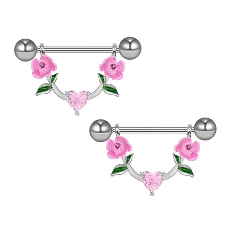 1 Piece Nipple Rings & Studs IG Style Shiny Heart Shape Flower 316L Stainless Steel Alloy Titanium Steel Epoxy Chain Inlay Resin Rhinestones Glass White Gold Plated Gold Plated