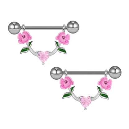 1 Piece Nipple Rings & Studs IG Style Shiny Heart Shape Flower 316L Stainless Steel Alloy Titanium Steel Epoxy Chain Inlay Resin Rhinestones Glass White Gold Plated Gold Plated