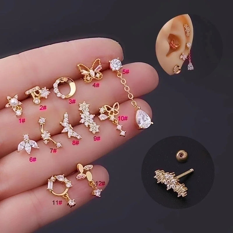 Ear Cartilage Rings & Studs Fashion Flower 316L Stainless Steel Copper Plating