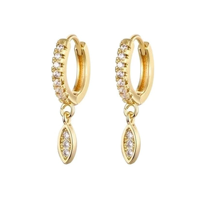 Retro Cross Oval Lightning Copper Gold Plated Inlay Zircon Drop Earrings 1 Pair