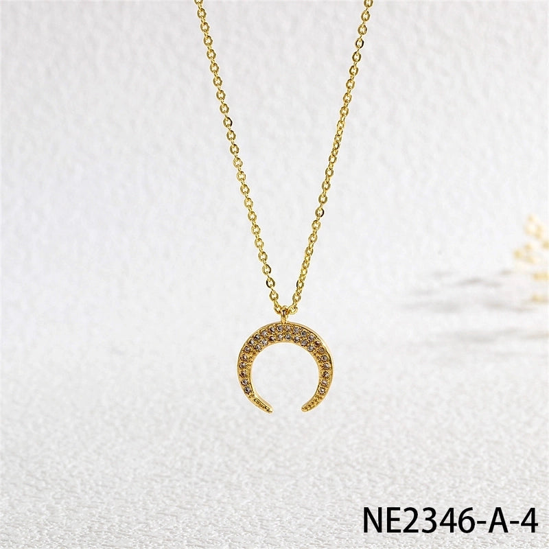 Copper Cable Chain Inlay Moon Zircon Pendant Necklace