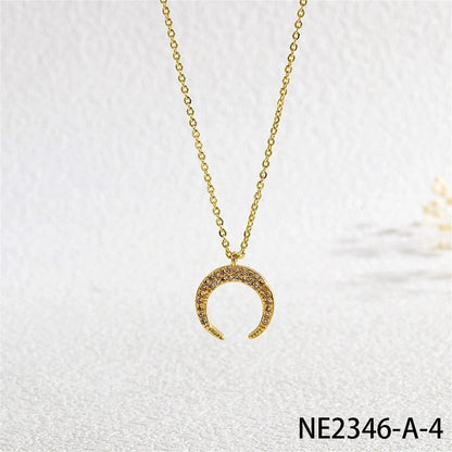 Copper Cable Chain Inlay Moon Zircon Pendant Necklace