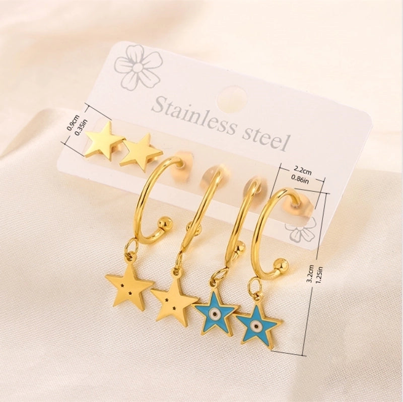 3 Pairs Minimalist Heart Shape Flower Enamel 304 Stainless Steel 18K Gold Plated Drop Earrings Ear Studs