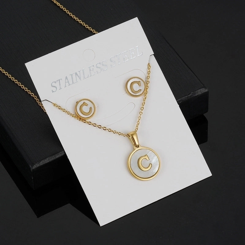 Minimalist Round Letter 304 Stainless Steel Shell 18K Gold Plated Gold Plated Stainless Steel Jewelry Sets