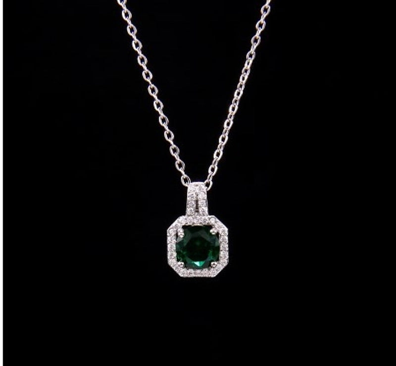 Ig Style Polygon Copper Inlay Zircon Pendant Necklace