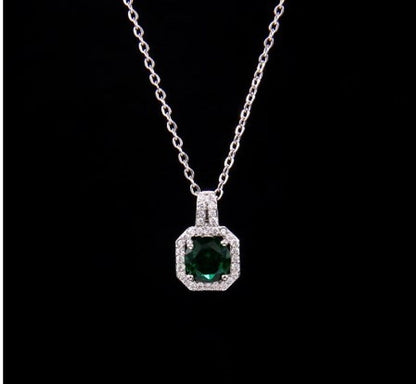 Ig Style Polygon Copper Inlay Zircon Pendant Necklace